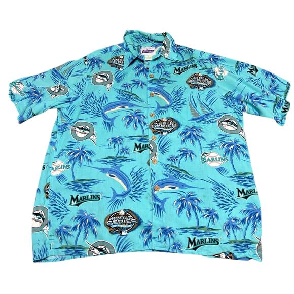 Vintage Reyn Spooner Shirt Mens Large Florida Marlins Hawaiian World Series 03 - Picture 1 of 5